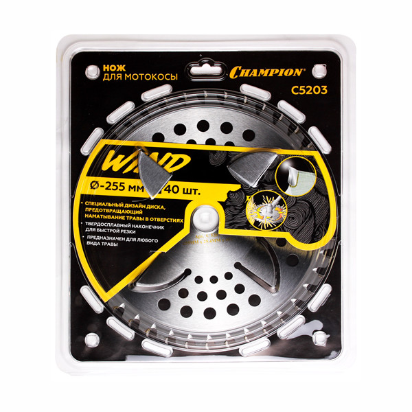 Нож CHAMPION для триммера Wind 40 зубчатый d=255*25.4mm  твердосплавные зубцы   C5203