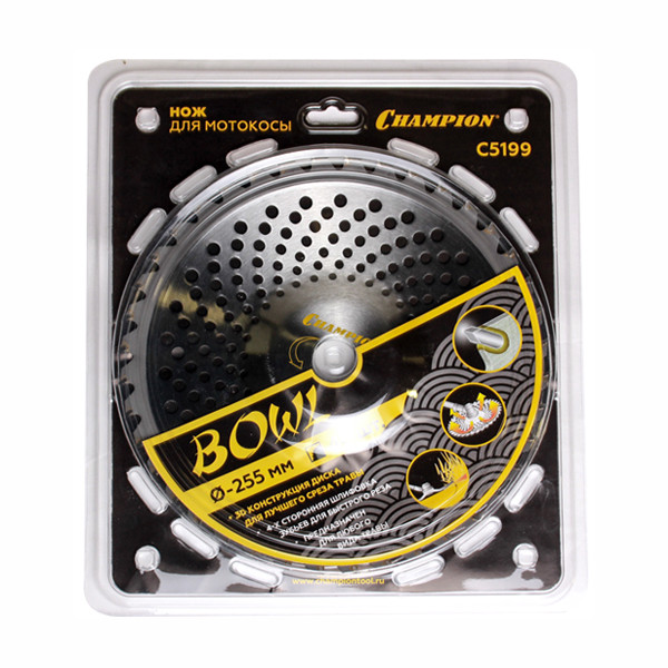 Нож CHAMPION для триммера Bowl 40 зубчатый d=255*25.4mm  твердосплавные зубцы   C5199