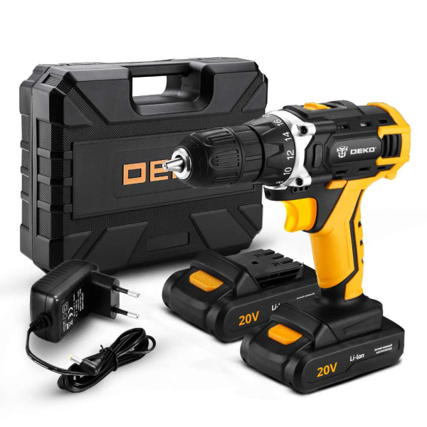 Дрель аккумуляторная DEKO DKCD 20 FU-Li 20v 2*2.0Ah Li-Ion + набор   063-4093