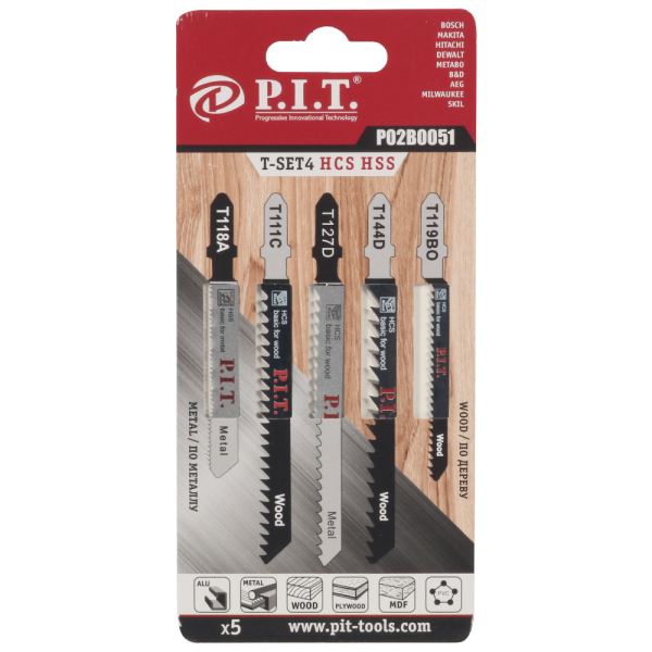Пилочки P.I.T. для лобзика по дереву и металлу  (5шт)