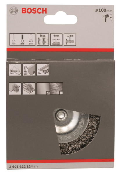Щетка BOSCH 6мм дисковая 0.3*100мм витая INOX     2.608.622.124