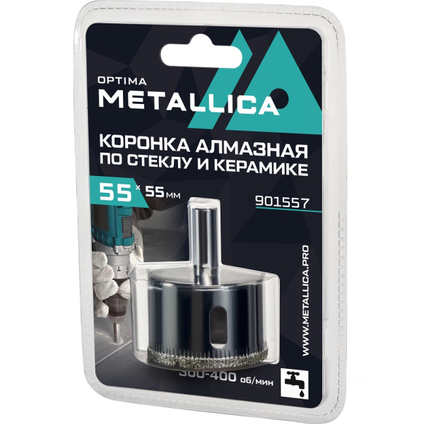 Коронка алмазная METALLICA Optima 55x55 мм по стеклу,плитке,1 шт в блистере   901557
