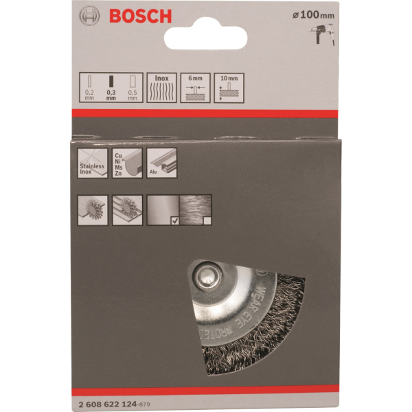 Щетка BOSCH 6мм дисковая 0.3*100мм витая INOX     2.608.622.124