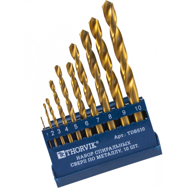 Набор сверл THORVIK по металлу HSS-TIN 10 штук   TDBS10