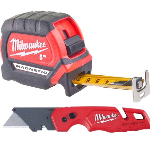 Набор Milwaukee: Рулетка PREMIUM магнитная MAGNETIC GEN III 5м+Нож Fastback складной