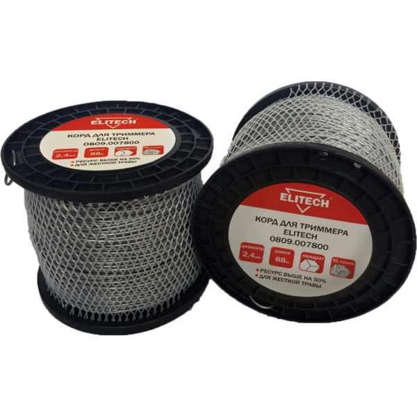 Леска ELITECH 2,4*88 м с алюминиевой стружкой (квадрат)