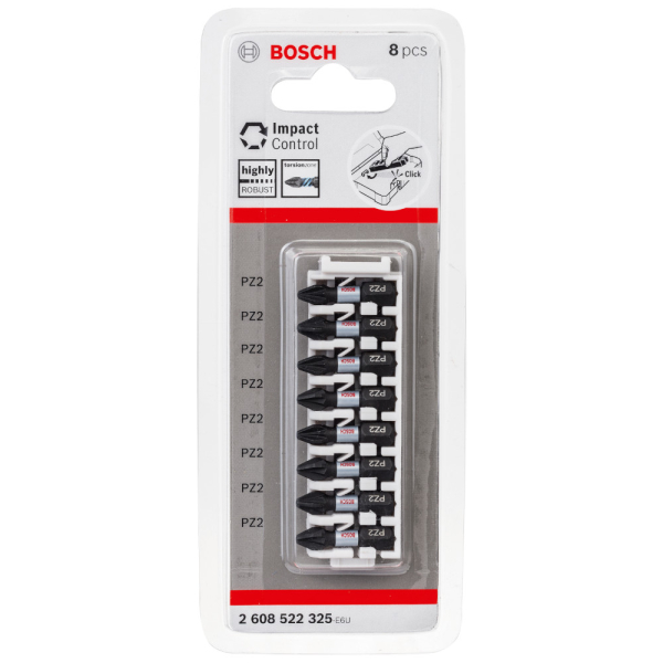 Набор бит BOSCH из 8 штук PZ2 25мм   2.608.522.325