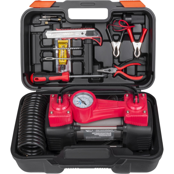 Компрессор автомобильный AUTOVIRAZH двухцилиндровый в кейсе   AV-010890