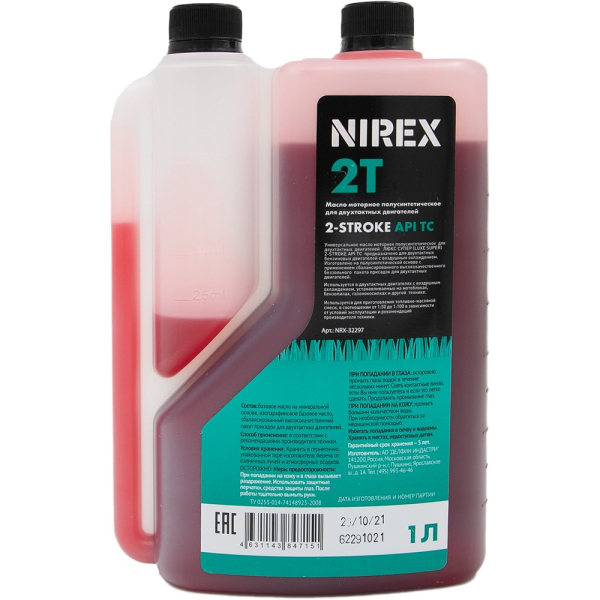 Масло NIREX 2-х тактное полусинтетика API TC с дозатором 1 л     NRX-32297