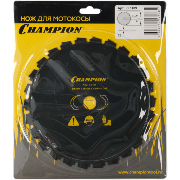 Нож CHAMPION для триммера 26 зубчатый d=200*20mm  долотообразные зубцы   C5109