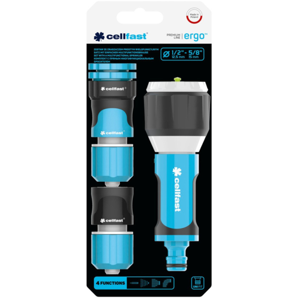 Пистолет для полива CELLFAST ERGOLINE прямой многофункциональный 1/2" + набор
