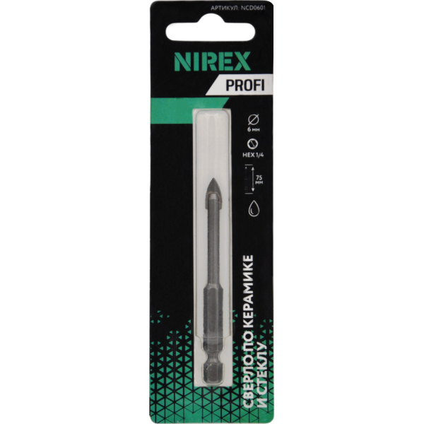 Сверло NIREX Profi по керамике и стеклу 6*75 мм NCD0601