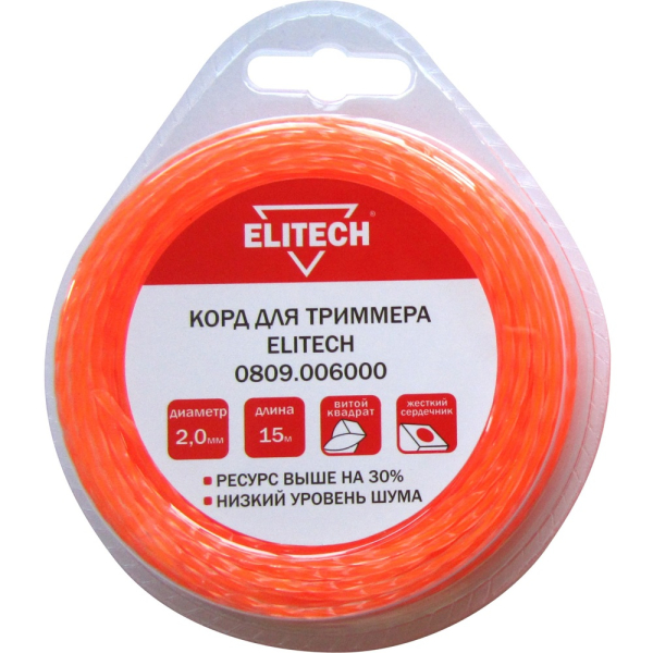 Леска ELITECH 2,0*15 м би-материал (витой квадрат)