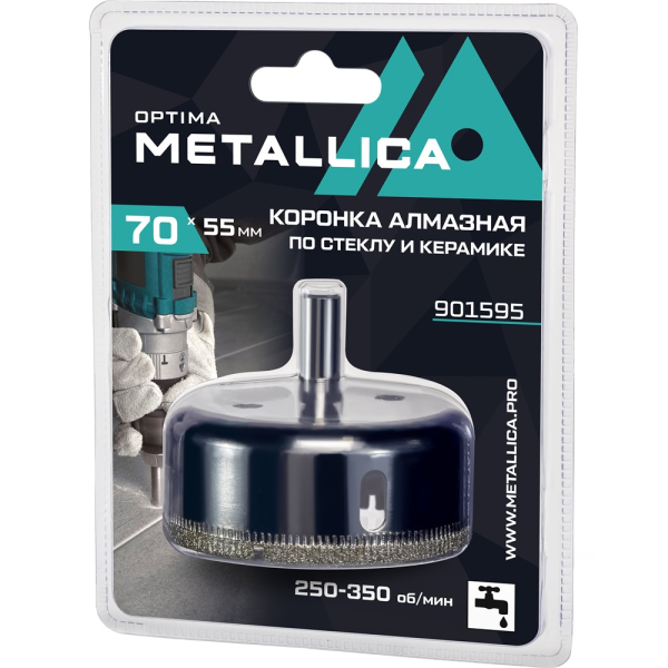 Коронка алмазная METALLICA Optima 70x55 мм по стеклу,плитке,1 шт в блистере   901595