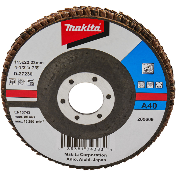 Диск лепестковый Makita 115x22мм К40 для ровной поверхности   D-27230