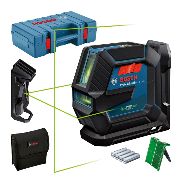 Лазерный уровень BOSCH GLL 2-15 G + LB10 + клипса + кейс  0.601.063.W02