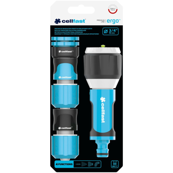 Пистолет для полива CELLFAST ERGOLINE прямой многофункциональный 3/4" + набор