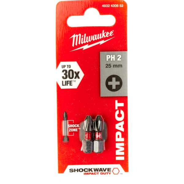 Набор бит Milwaukee SHOCKWAVE PH2 25мм из 2 штук