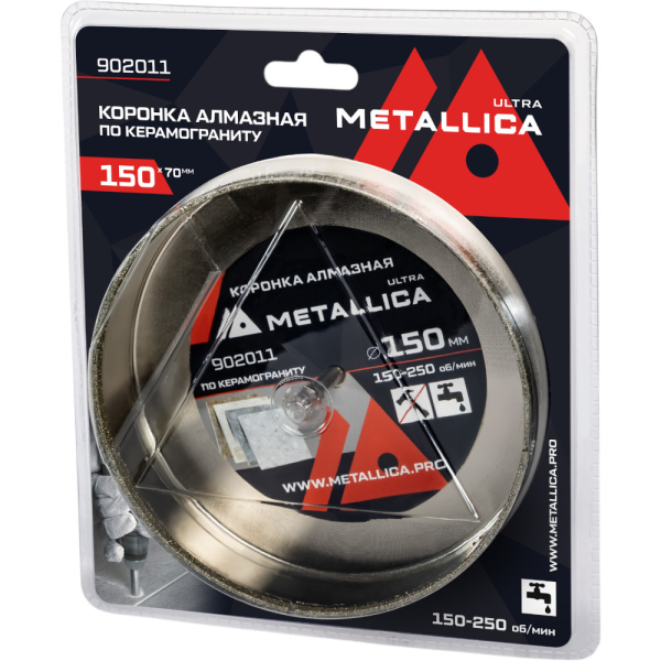 Коронка алмазная METALLICA Ultra 150х70 мм с сверлом по керамограниту,плитке в блистере   902011