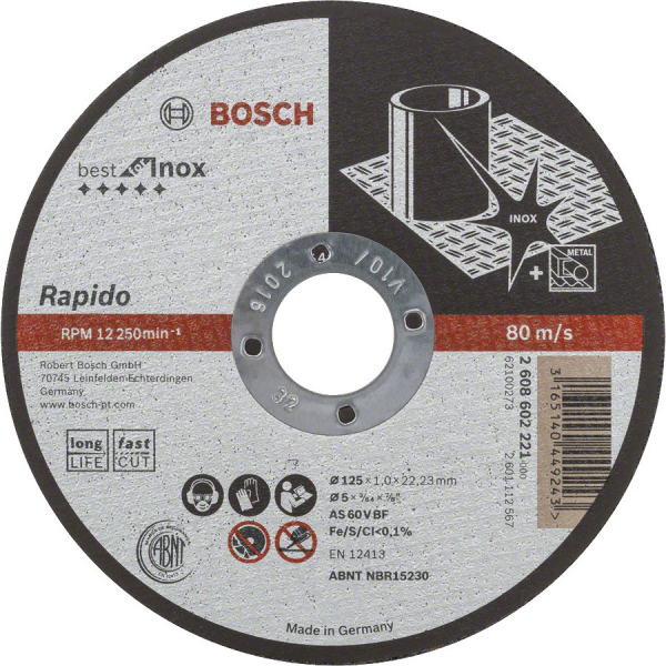 Диск отрезной BOSCH Expert for INOX 125*1 RAPIDO прямой     2.608.602.221