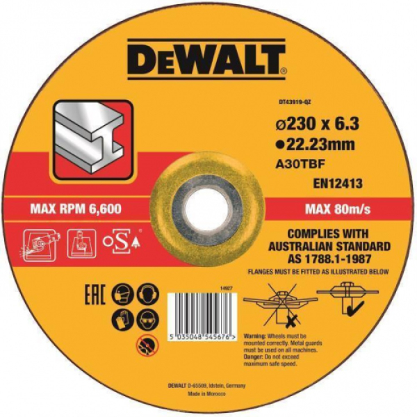 Диск абразивный DEWALT 230*6,0*22.2 шлифовальный DT 43919
