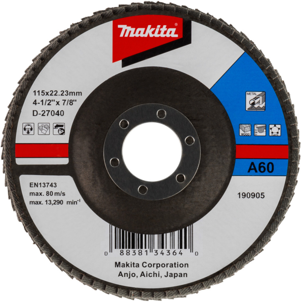 Диск лепестковый Makita 115x22мм К60 для ровной поверхности   D-27040