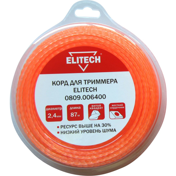 Леска ELITECH 2,4*87 м би-материал (витой квадрат)