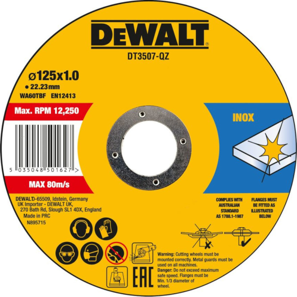 Диск абразивный DEWALT 125*1,0*22.2 металл.(10 шт.)   DT3507