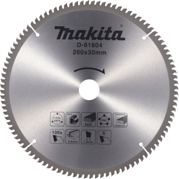 Диск п/п Makita 260*30*2.6/1.8*100T   (D-81804) универсальный