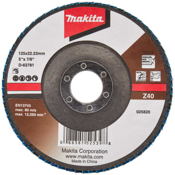 Диск лепестковый Makita 125*22мм К40 угловой, основа стекловол.   D-63781