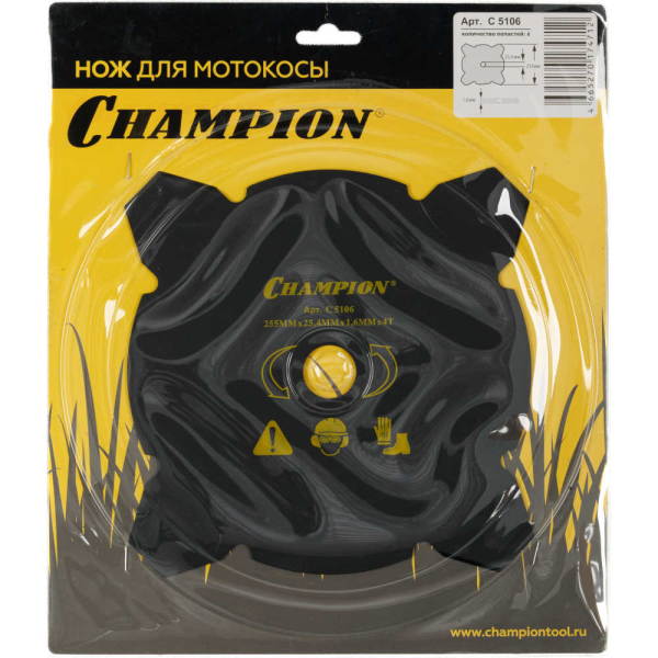 Нож CHAMPION для триммера 4-х зубчатый d=255*25.4mm (тип В)   C5106