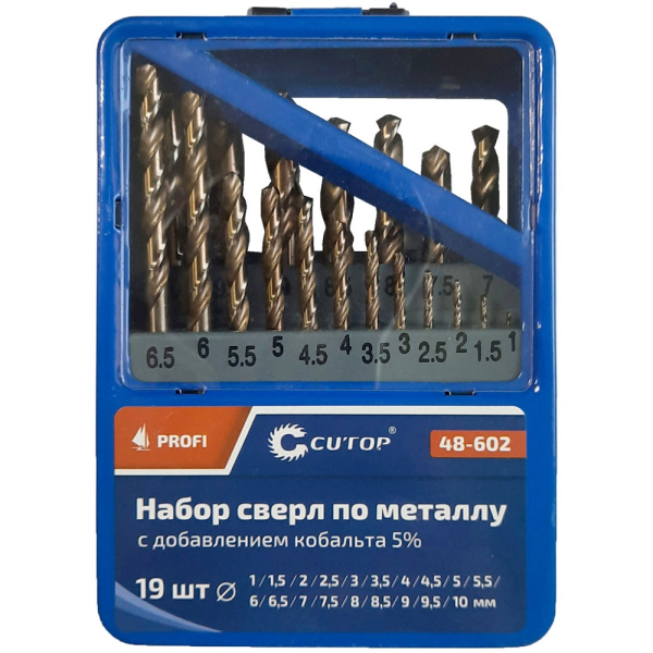Набор сверл Cutop Profi 1-10 мм по металлу 19 шт   48-602