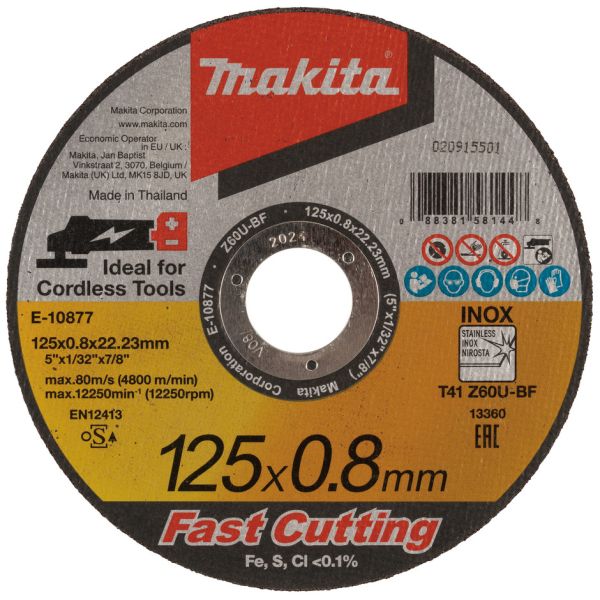 Диск абразивный Makita 125*0,8*22,23 нержавейка   E-10877