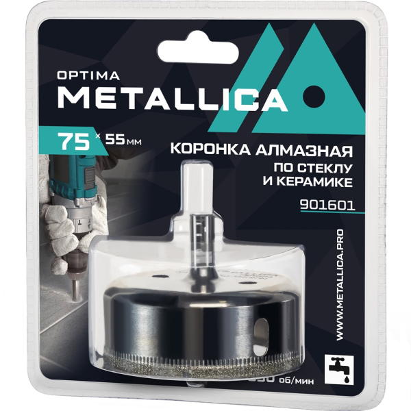 Коронка алмазная METALLICA Optima 75x55 мм по стеклу,плитке,1 шт в блистере   901601