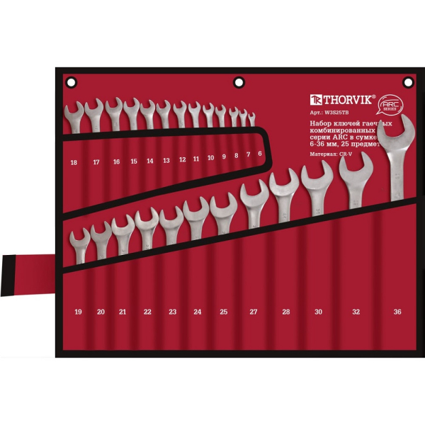 Набор ключей THORVIK гаечных комбинированных 6-36 мм, 25 предметов   W3S25TB