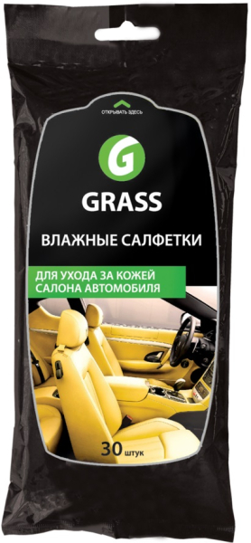 Салфетки влажные GRASS для ухода за кож. салоном с воском карнауба   IT-0312