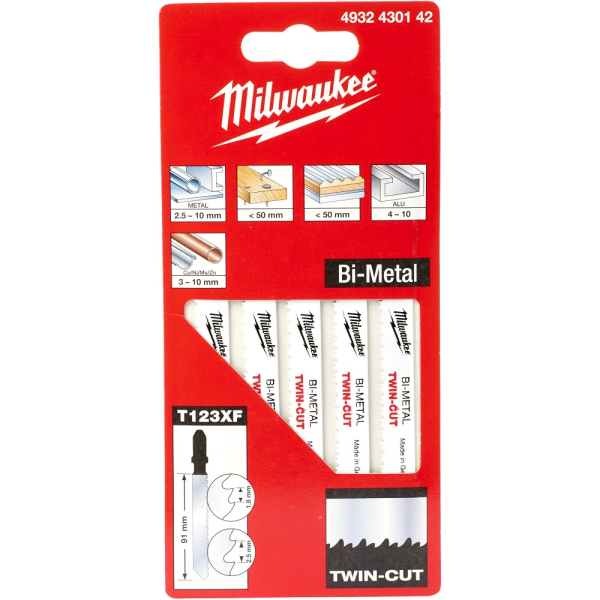 Пилочки Milwaukee для лобзика T123XF Bi-Metal TWIN-CUT 91 мм 5 шт