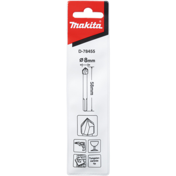 Сверло Makita по стеклу 8*58   D-78455