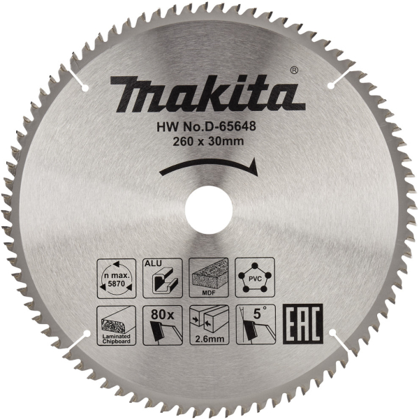 Диск п/п Makita 260*30*80   (D-65648) универсальный