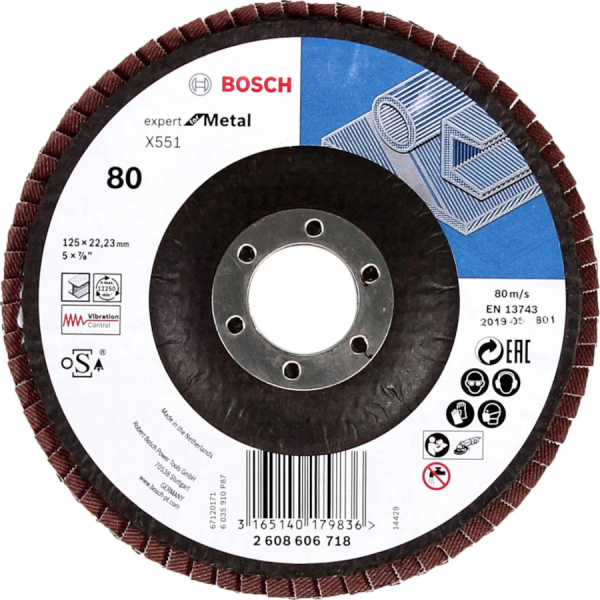Диск лепестковый BOSCH Expert for Metal 125мм K80   2.608.606.718