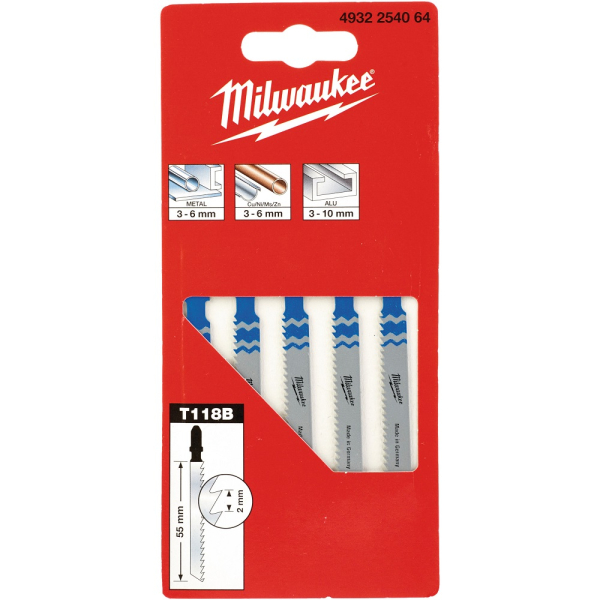 Пилочки Milwaukee для лобзика T118B 55 мм 5 шт