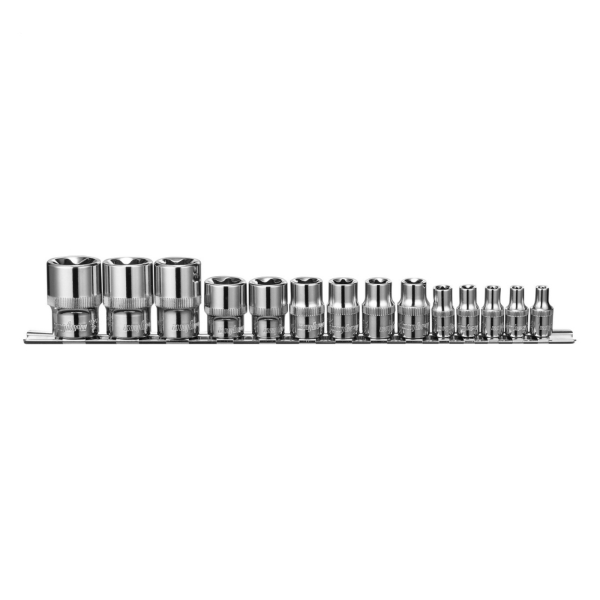 Набор торцевых головок OMBRA "TORX" 1/4", 3/8", 1/2"DR, E4-E24 на держателе, 14 предметов   910614