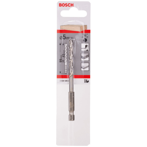 Сверло BOSCH HEX 1/4" 5*52 по дереву спиральное     2.608.595.521