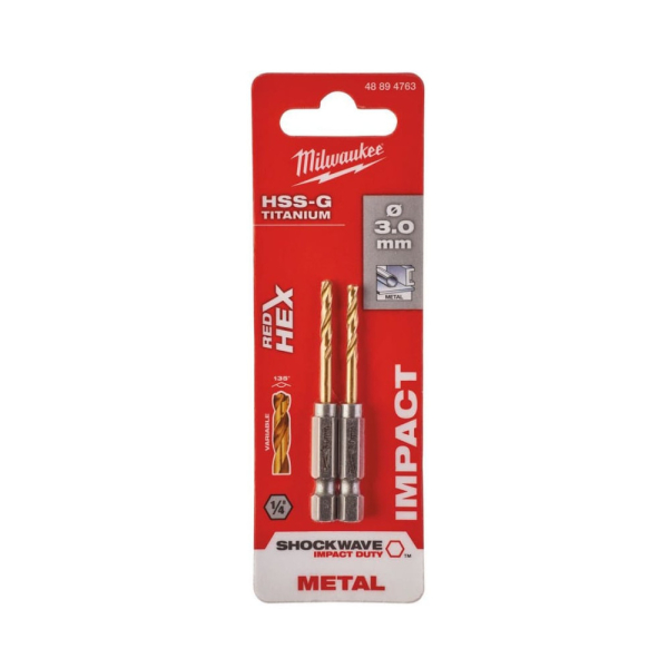Сверло Milwaukee HSS-G TiN по металлу 3.0 мм 2 шт