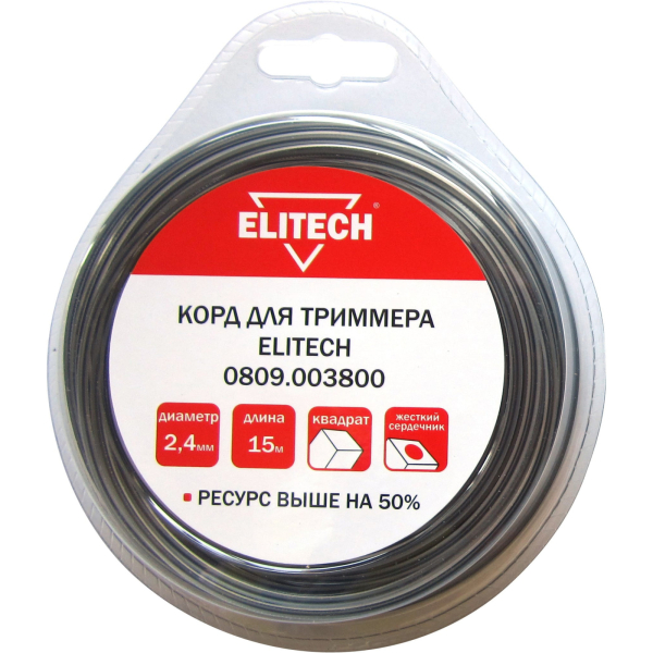 Леска ELITECH 2,4*15 м би-материал (квадрат)