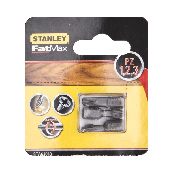 Набор бит STANLEY  FatMax Torsion PZ 1, 2, 3*25мм из 3 штук  STA62043