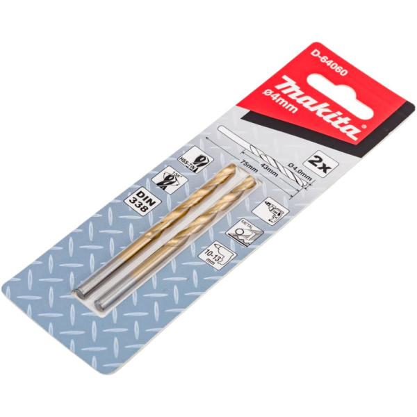 Набор сверл Makita по металлу HSS-TiN Economy 4*43*75 2 шт   D-64060