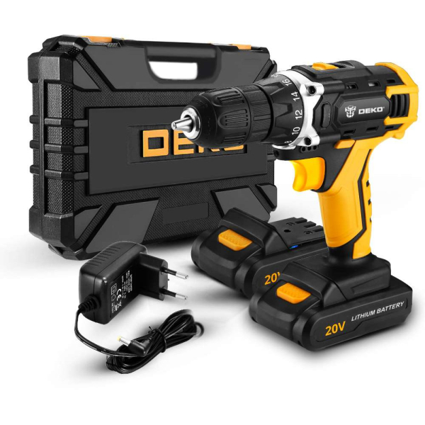 Дрель аккумуляторная DEKO DKCD 20 FU-Li 20v 2*1.5Ah Li-Ion + набор   063-4103