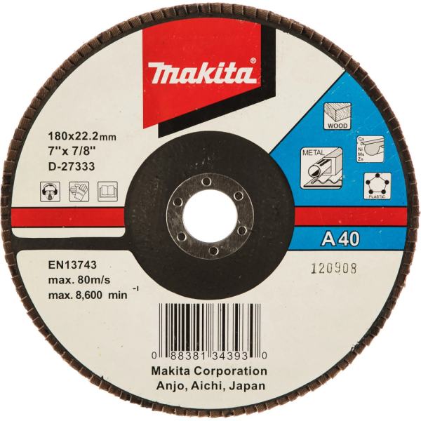 Диск лепестковый Makita 180x22мм К40 для ровной поверхности   D-27333