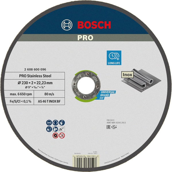 Диск абразивный BOSCH 230*22.2*2,0 нержавейка     2.608.600.096